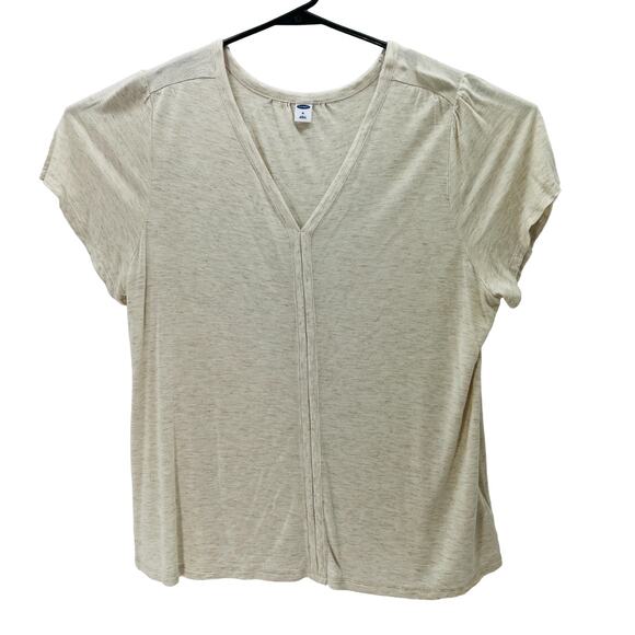 Old Navy Rayon Oatmeal Color Short Sleeve Glitter Pull-On Shirt Women XL - Picture 1 of 8